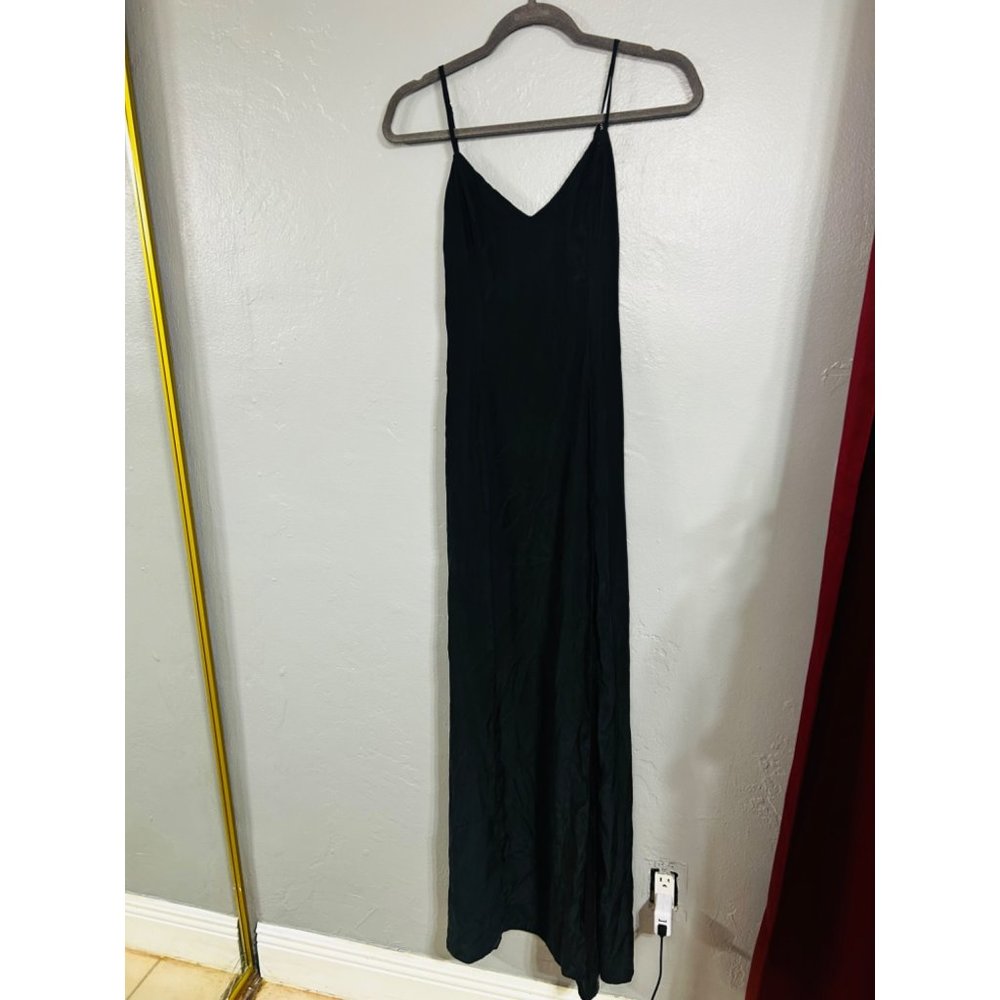Amanda Uprichard Black Maxi Slip Dress with Spaghetti Straps